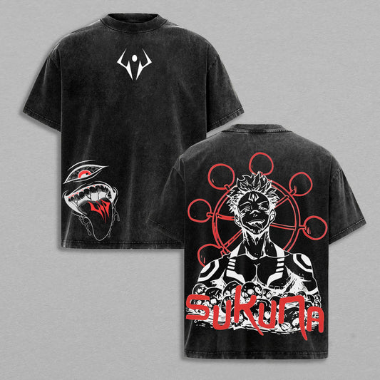 Ryomen Sukuna King of Curses Jujutsu Kaisen Retro Vintage Washed Graphic T-Shirt - Limited Edition Streetwear Oversized Aesthetic Tee - Premium Malevolent Shrine Apparel