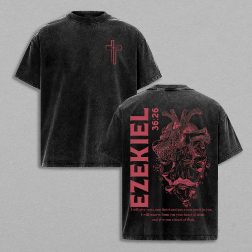 Ezekiel 36:26 Bible Verse Sacred Heart Christian Retro Vintage Washed T-Shirt Limited Oversized Streetwear Religious Graphic Tee Gift for Believers