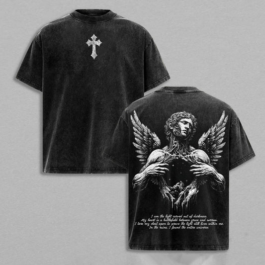 Angel Statue Gothic Dark Aesthetic Retro Vintage Washed T-Shirt Limited Oversized Streetwear Gothic Graphic Tee Gift for Dark Art Fans