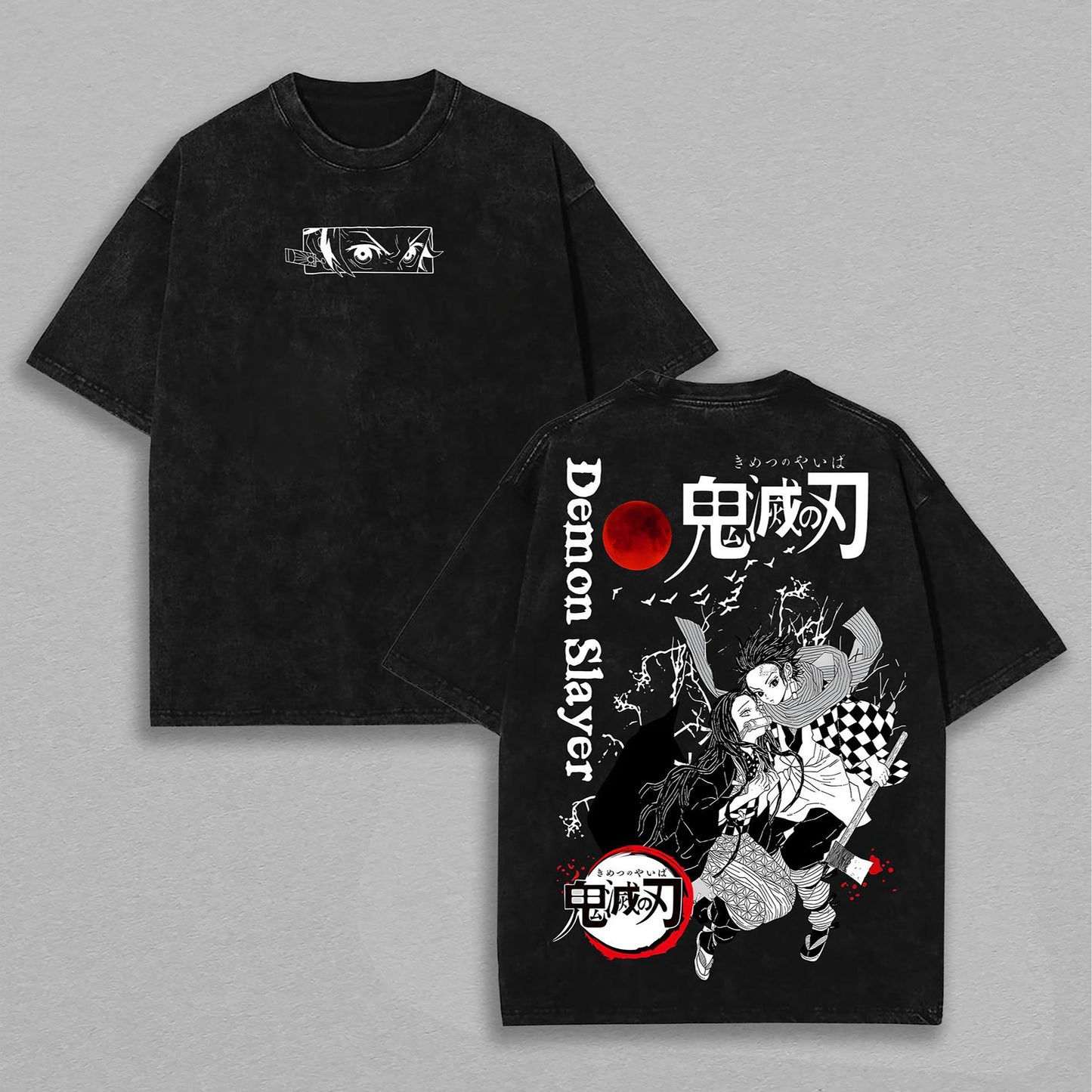 Tanjiro & Nezuko Demon Slayer Sibling Bond | Retro Vintage Washed T-Shirt | Limited Edition Oversized Streetwear