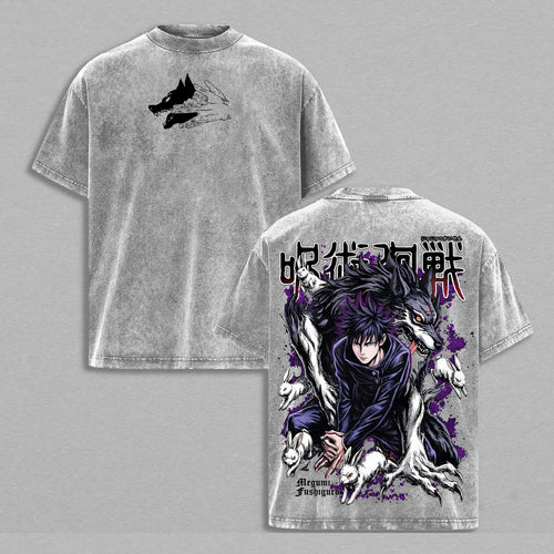 Megumi Fushiguro Jujutsu Kaisen Ten Shadows | Double-Sided Retro Vintage Washed T-Shirt | Limited Edition Streetwear