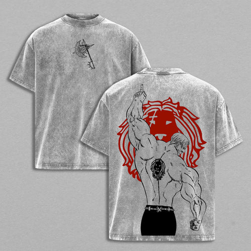 Escanor Seven Deadly Sins Lion Sin of Pride | Retro Vintage Washed T-Shirt | Limited Edition Oversized Streetwear