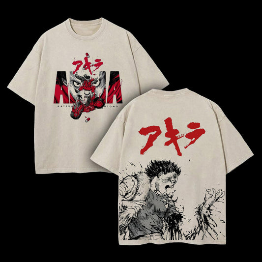 Akira Kaneda & Tetsuo Neo Tokyo Movie Retro Vintage Washed Graphic T-Shirt - Limited Edition Streetwear Oversized Aesthetic Tee - Premium Cyberpunk Anime Style Apparel