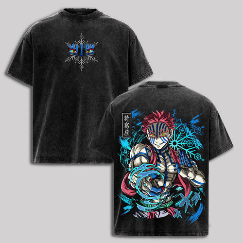 Akaza Demon Slayer Anime Villain Edition | Retro Vintage Washed T-Shirt | Limited Edition Oversized Streetwear
