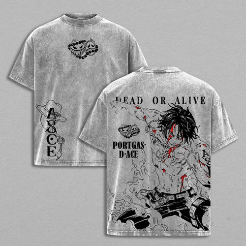 Portgas D. Ace One Piece Wanted Poster | Retro Vintage Washed T-Shirt | Limited Edition Oversized Streetwear