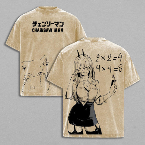 Power Chainsaw Man Blood Devil | Retro Vintage Washed T-Shirt | Limited Edition Oversized Streetwear