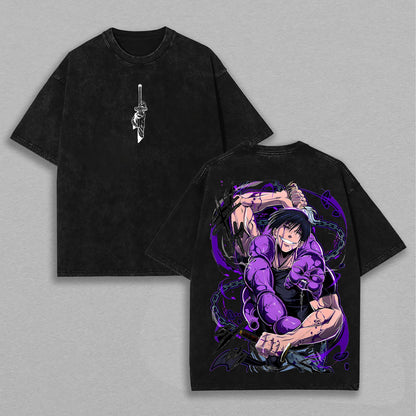Toji Fushiguro Sorcerer Killer Jujutsu Kaisen Retro Vintage Washed Graphic T-Shirt - Limited Edition Streetwear Oversized Aesthetic Tee - Premium Zenin Clan Hidden Inventory Gift