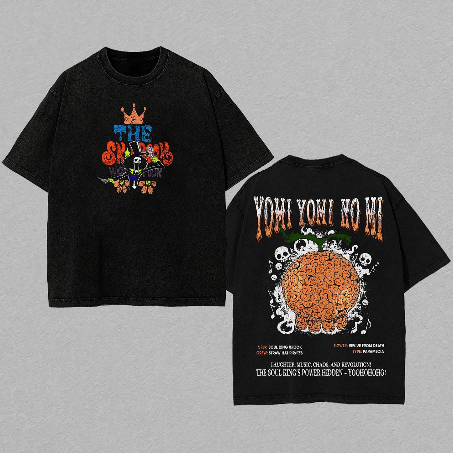 Brook One Piece Yomi Yomi no Mi | Retro Vintage Washed T-Shirt | Limited Edition Oversized Streetwear