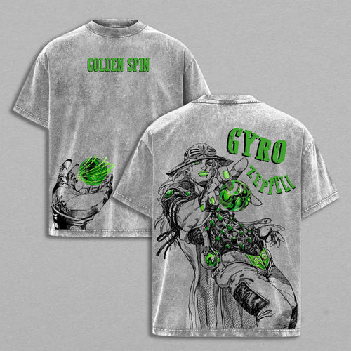Gyro Zeppeli JoJo's SBR Golden Spin | Retro Vintage Washed T-Shirt | Limited Edition Oversized Streetwear