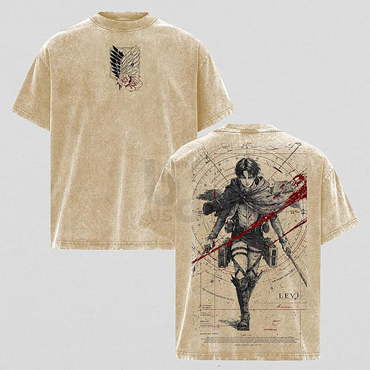 Levi Ackerman Survey Corps Humanity's Strongest Attack on Titan Retro Vintage Washed Graphic T-Shirt - Limited Edition Streetwear Oversized Aesthetic Tee - Premium AOT Gear