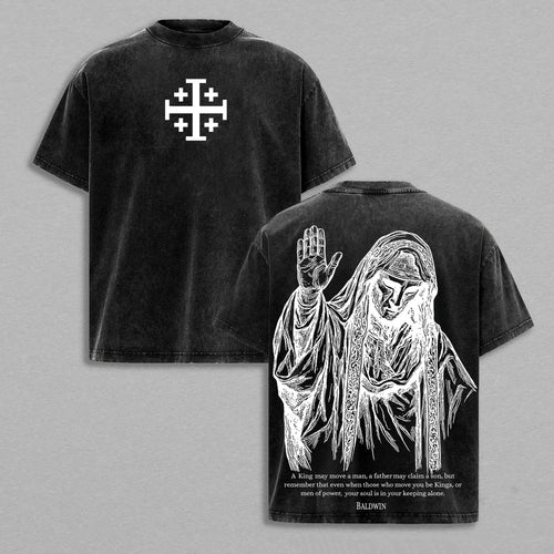 Virgin Mary Jerusalem Cross Faith Christian Retro Vintage Washed T-Shirt Limited Oversized Streetwear Religious Graphic Tee Gift for Believers