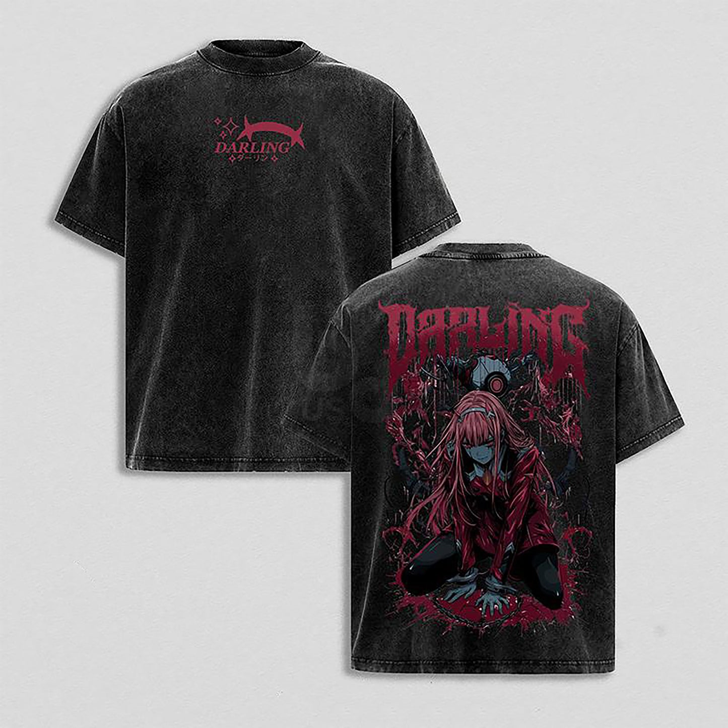 Zero Two Darling in the Franxx Waifu | Retro Vintage Washed T-Shirt | Limited Edition Oversized Streetwear