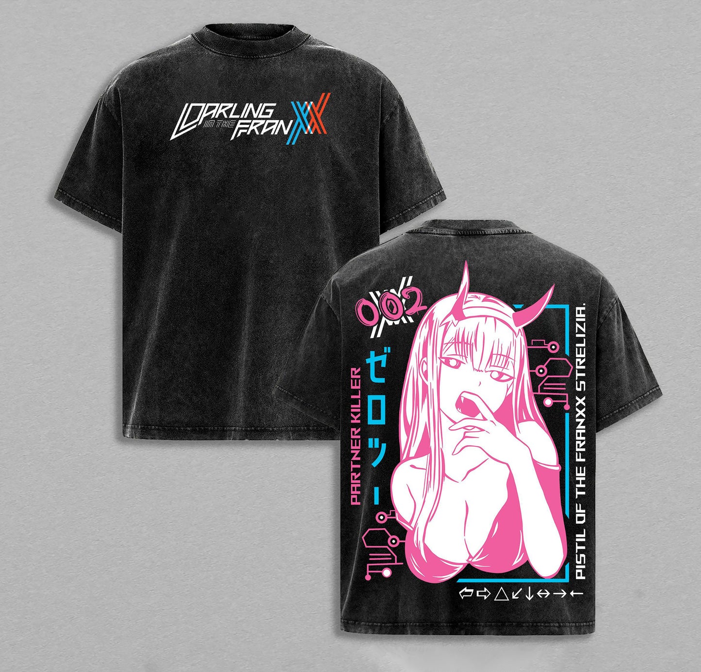 Zero Two Darling in the Franxx 002 | Retro Vintage Washed T-Shirt | Limited Edition Oversized Streetwear
