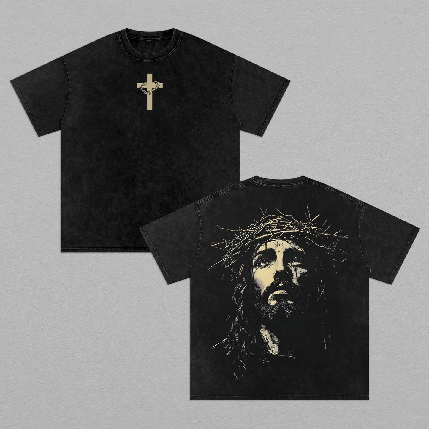 Jesus Christ Crown of Thorns Believer | Retro Vintage Washed T-Shirt | Limited Edition Oversized Streetwear