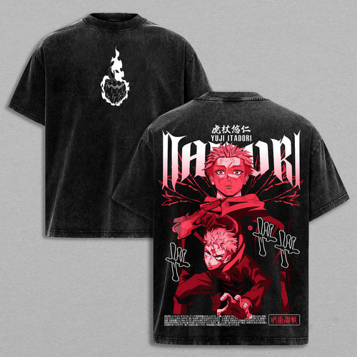 Yuji Itadori Jujutsu Kaisen Cursed Vessel | Retro Vintage Washed T-Shirt | Limited Edition Oversized Streetwear