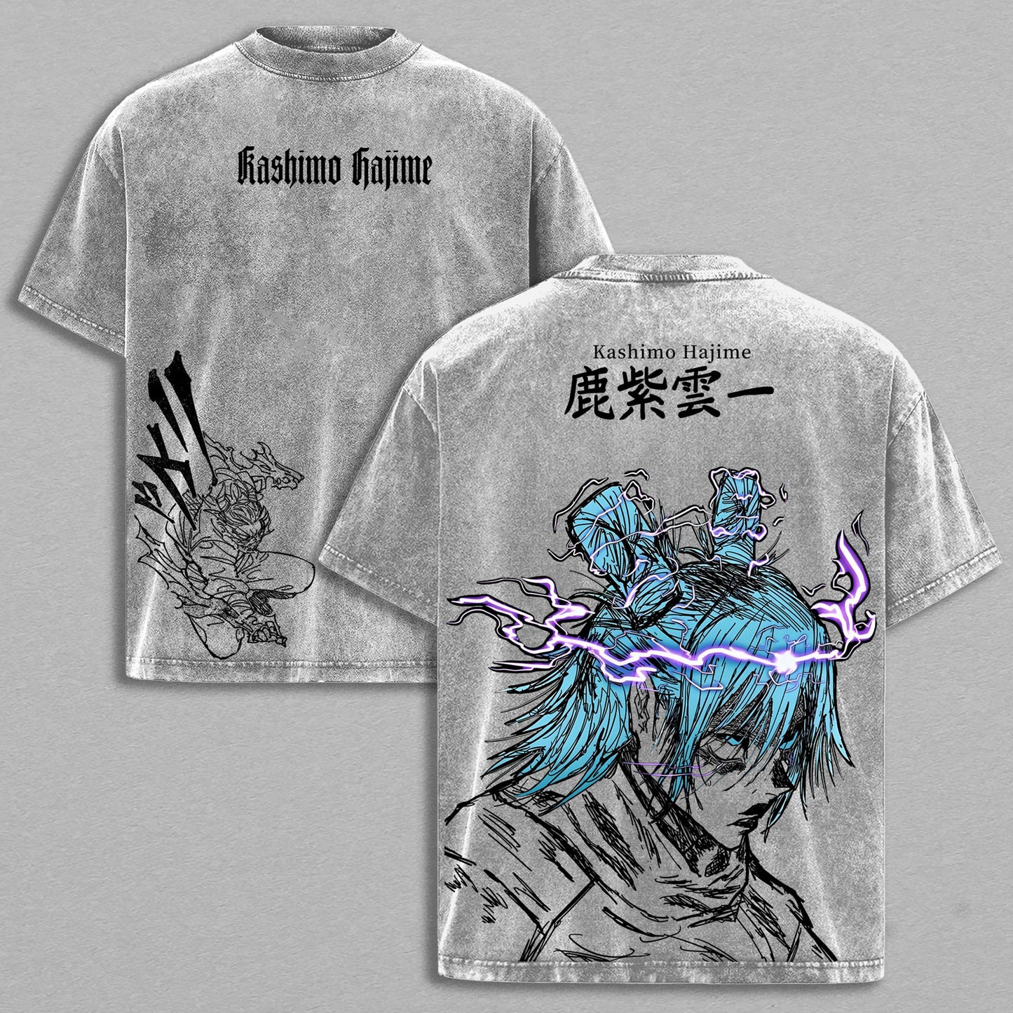 Kashimo Hajime Jujutsu Kaisen Lightning | Retro Vintage Washed T-Shirt | Limited Edition Oversized Streetwear