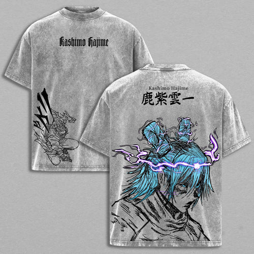 Kashimo Hajime Jujutsu Kaisen Lightning | Retro Vintage Washed T-Shirt | Limited Edition Oversized Streetwear