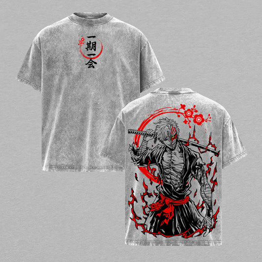 Ichigo Kurosaki Hollow Mask Soul Reaper Bleach Retro Vintage Washed Graphic T-Shirt - Limited Edition Streetwear Oversized Aesthetic Tee - Premium Samurai Manga Gift