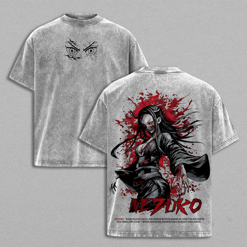 Nezuko Kamado Demon Slayer Blood Awakening | Retro Vintage Washed T-Shirt | Limited Edition Oversized Streetwear