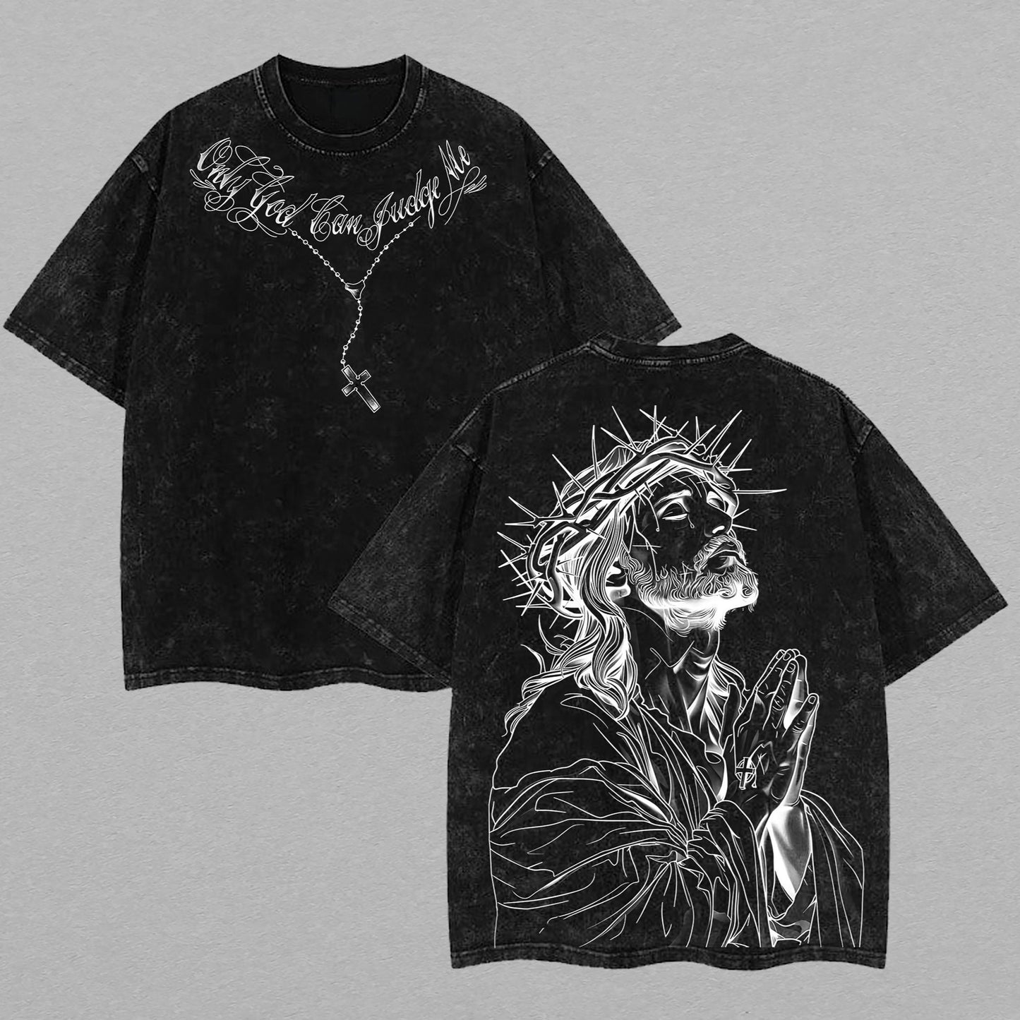 Jesus Christ Crown of Thorns Spiritual Christian Retro Vintage Washed T-Shirt Limited Oversized Streetwear Religious Graphic Tee Gift for Believers