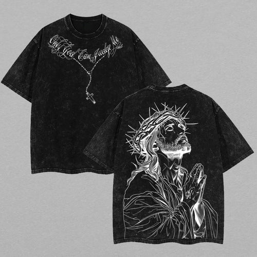 Jesus Christ Crown of Thorns Spiritual Christian Retro Vintage Washed T-Shirt Limited Oversized Streetwear Religious Graphic Tee Gift for Believers