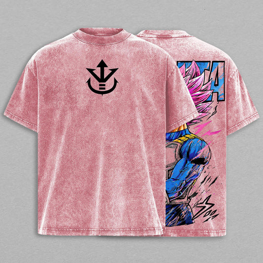 Super Saiyan Vegeta Pink Aesthetic Dragon Ball Z Retro Vintage Washed Graphic T-Shirt - Limited Edition Streetwear Oversized Aesthetic Tee - Premium Saiyan Warrior Gift