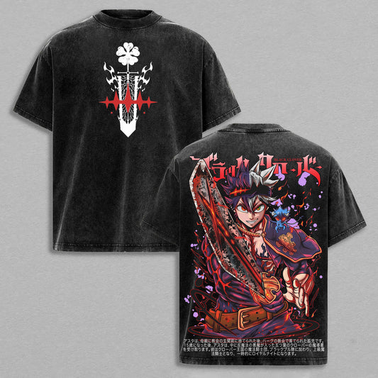 Asta Black Clover Demon Sword | Retro Vintage Washed T-Shirt | Limited Edition Oversized Streetwear