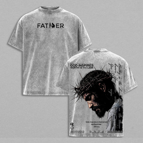 Father Jesus Christ Bible Verse Christian Retro Vintage Washed T-Shirt Limited Oversized Streetwear Religious Graphic Tee Gift for Believers