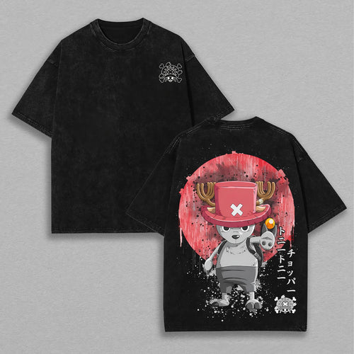 Tony Tony Chopper One Piece Cute Reindeer | Retro Vintage Washed T-Shirt | Limited Edition Oversized Streetwear