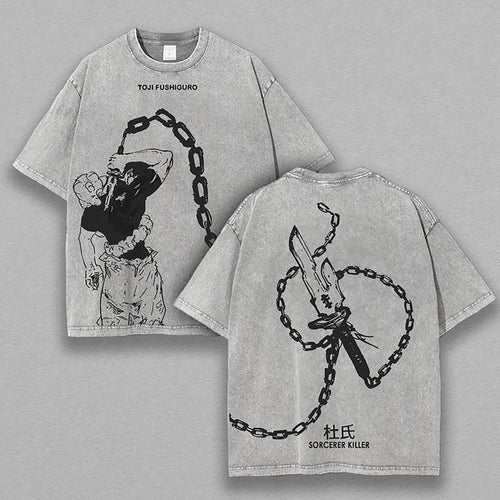Toji Fushiguro Jujutsu Kaisen Chain Weapon | Retro Vintage Washed T-Shirt | Limited Edition Oversized Streetwear