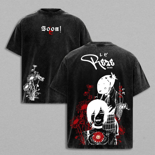 Reze Bomb Devil Hybrid Chainsaw Man Retro Vintage Washed Graphic T-Shirt - Limited Edition Streetwear Oversized Aesthetic Tee - Premium Boom Girl Manga Style Gift
