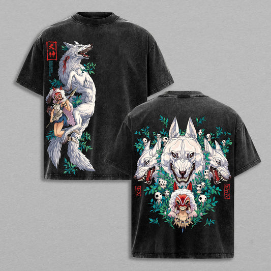 Princess Mononoke San Wolf Spirit Studio Ghibli Retro Vintage Washed Graphic T-Shirt - Limited Edition Streetwear Oversized Aesthetic Tee - Premium Forest Guardian Gift
