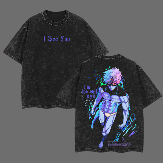 Ken Kaneki Tokyo Ghoul I See You Eyepatch Mask Retro Vintage Washed Graphic T-Shirt - Limited Edition Streetwear Oversized Aesthetic Tee - Premium Dark Manga Style Apparel