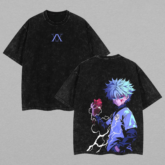 Killua Zoldyck Hunter x Hunter Lightning | Retro Vintage Washed T-Shirt | Limited Edition Oversized Streetwear