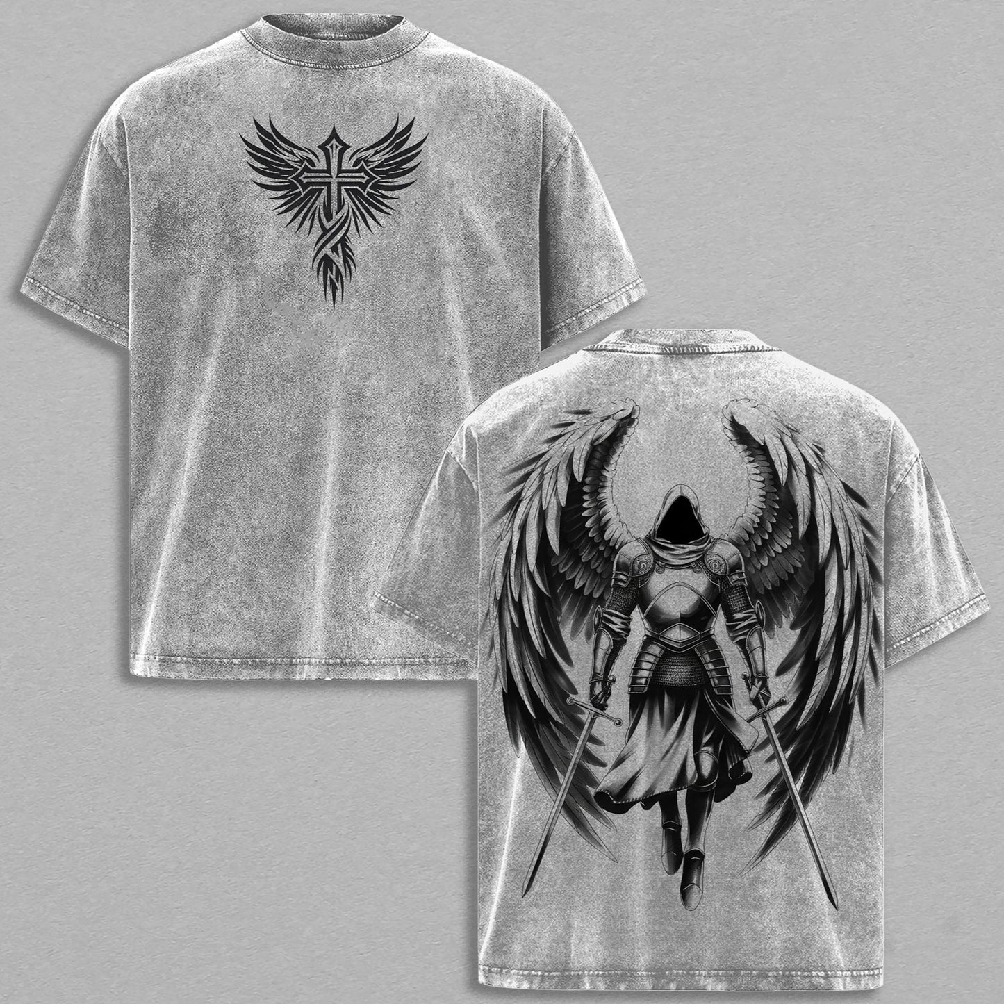 Angel Warrior Wings Gothic Fantasy Retro Vintage Washed T-Shirt Limited Oversized Streetwear Dark Fantasy Graphic Tee Gift for Gothic Art Fans