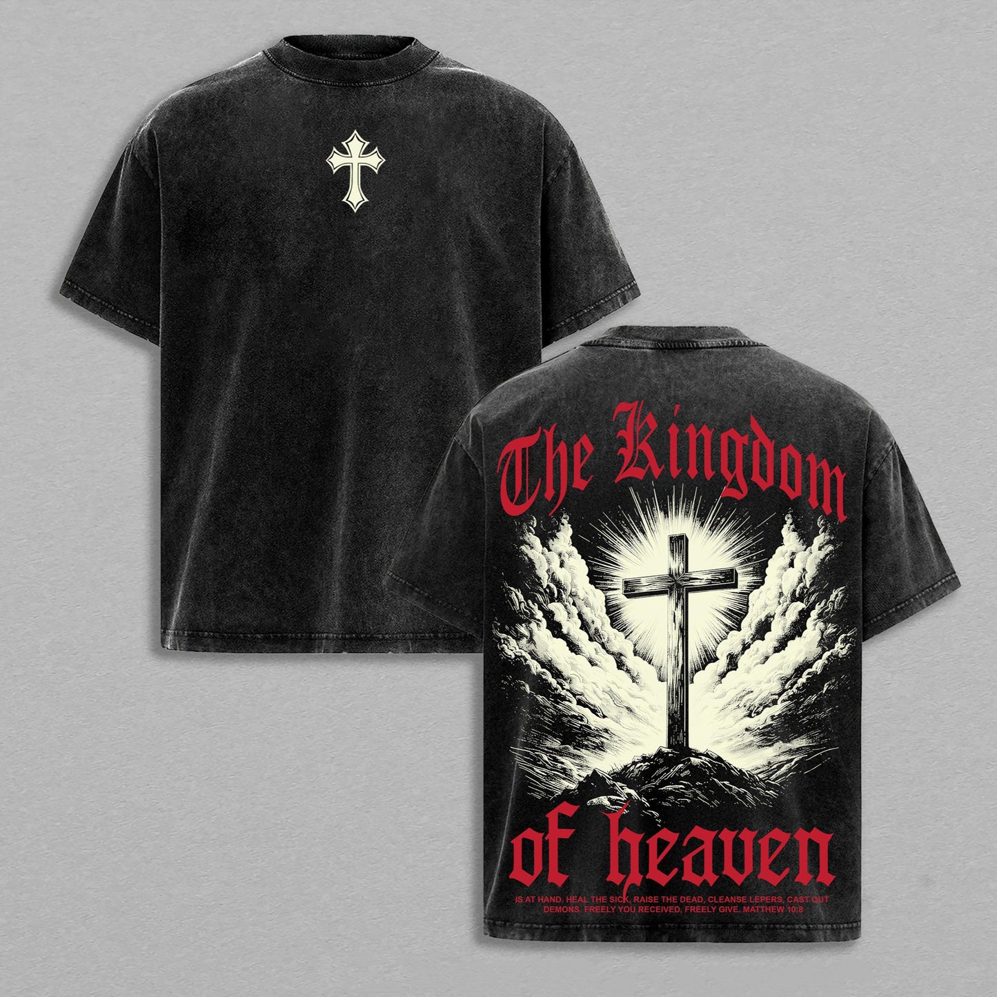 Kingdom of Heaven Christian Cross Retro Vintage Washed T-Shirt Limited Oversized Streetwear Religious Graphic Tee Gift for Believers