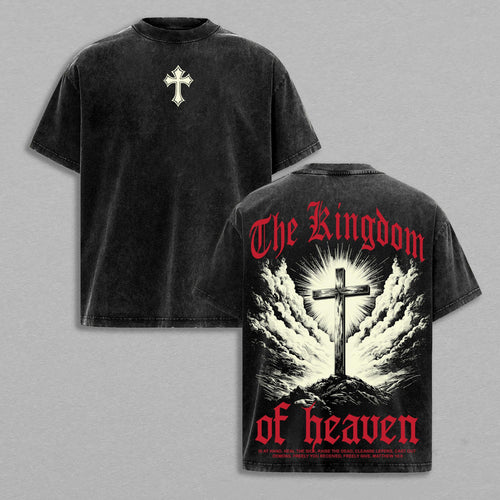 Kingdom of Heaven Christian Cross Retro Vintage Washed T-Shirt Limited Oversized Streetwear Religious Graphic Tee Gift for Believers