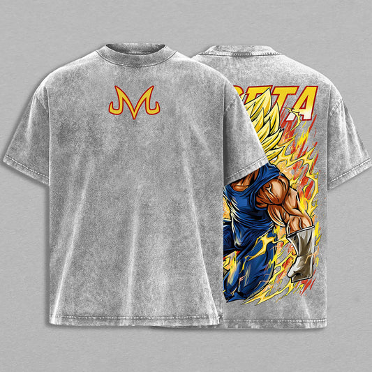 Majin Vegeta Super Saiyan Battle Dragon Ball Z Retro Vintage Washed Graphic T-Shirt - Limited Edition Streetwear Oversized Aesthetic Tee - Premium Bold Manga Style DBZ Gift