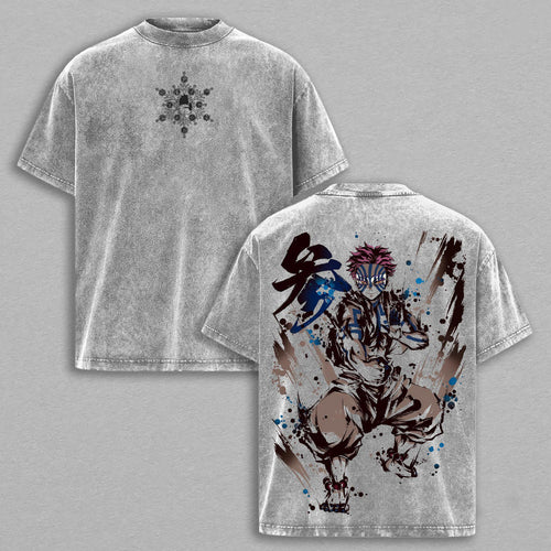 Akaza Demon Slayer Twelve Kizuki Gift | Retro Vintage Washed T-Shirt | Limited Edition Oversized Streetwear
