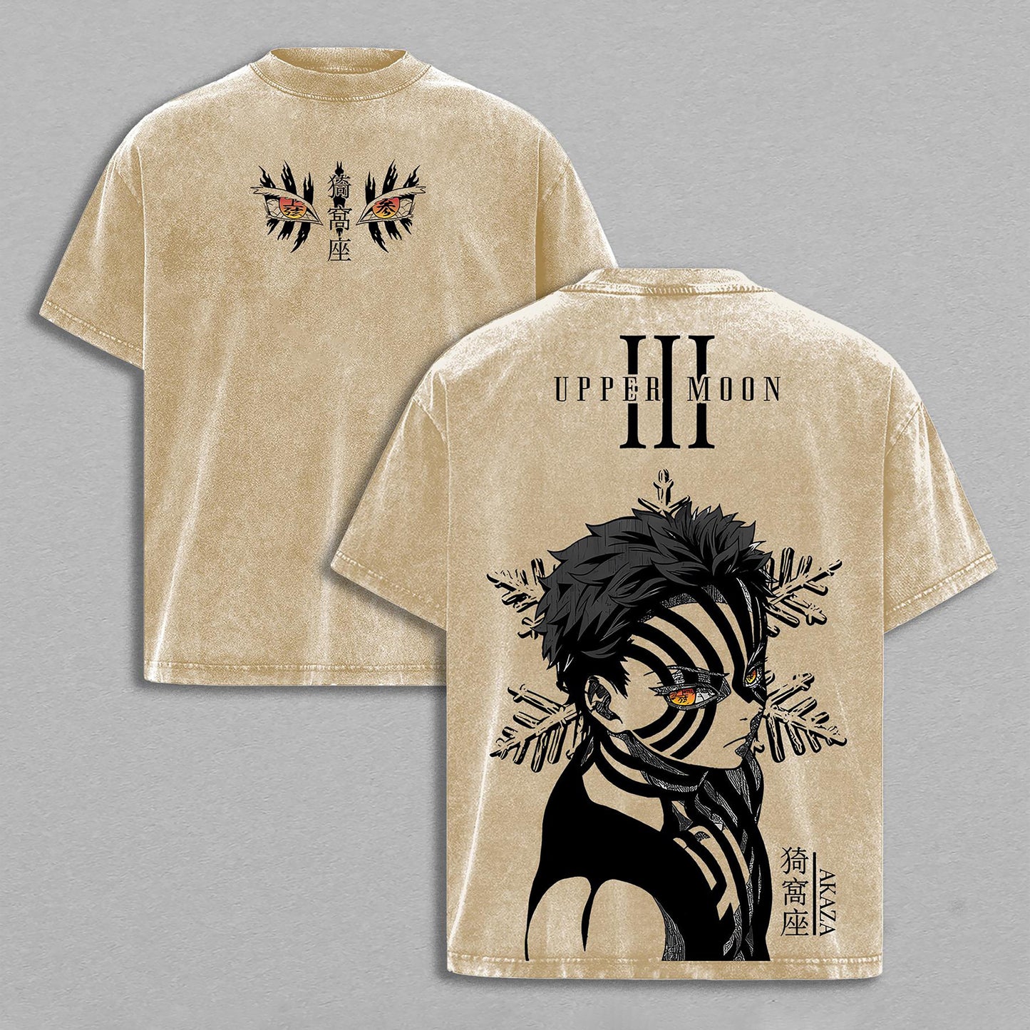 Akaza Demon Slayer Upper Moon Three Gift | Retro Vintage Washed T-Shirt | Limited Edition Oversized Streetwear