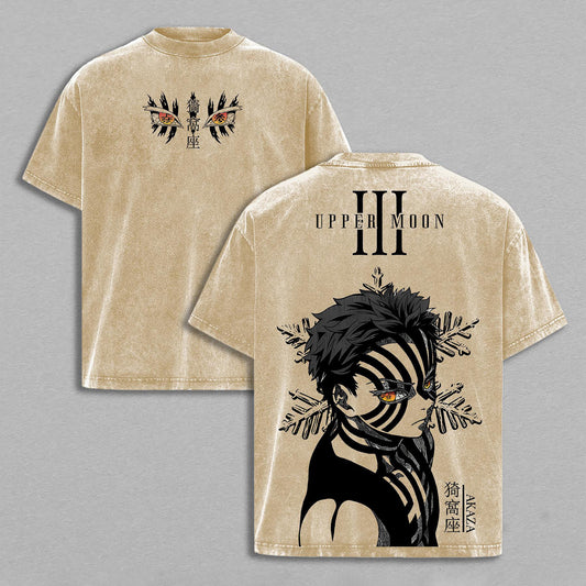 Akaza Upper Moon Three Demon Slayer Retro Vintage Washed Graphic T-Shirt - Limited Edition Streetwear Oversized Aesthetic Tee - Premium Twelve Kizuki Fighter Gift