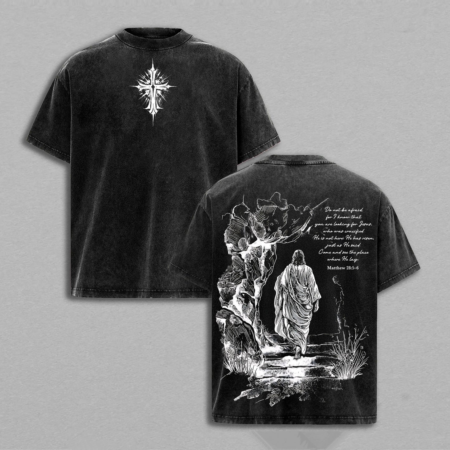Jesus Resurrection Christian Cross Retro Vintage Washed T-Shirt Limited Oversized Streetwear Religious Graphic Tee Gift for Believers