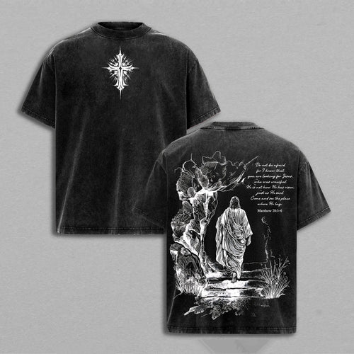 Jesus Resurrection Christian Cross Retro Vintage Washed T-Shirt Limited Oversized Streetwear Religious Graphic Tee Gift for Believers
