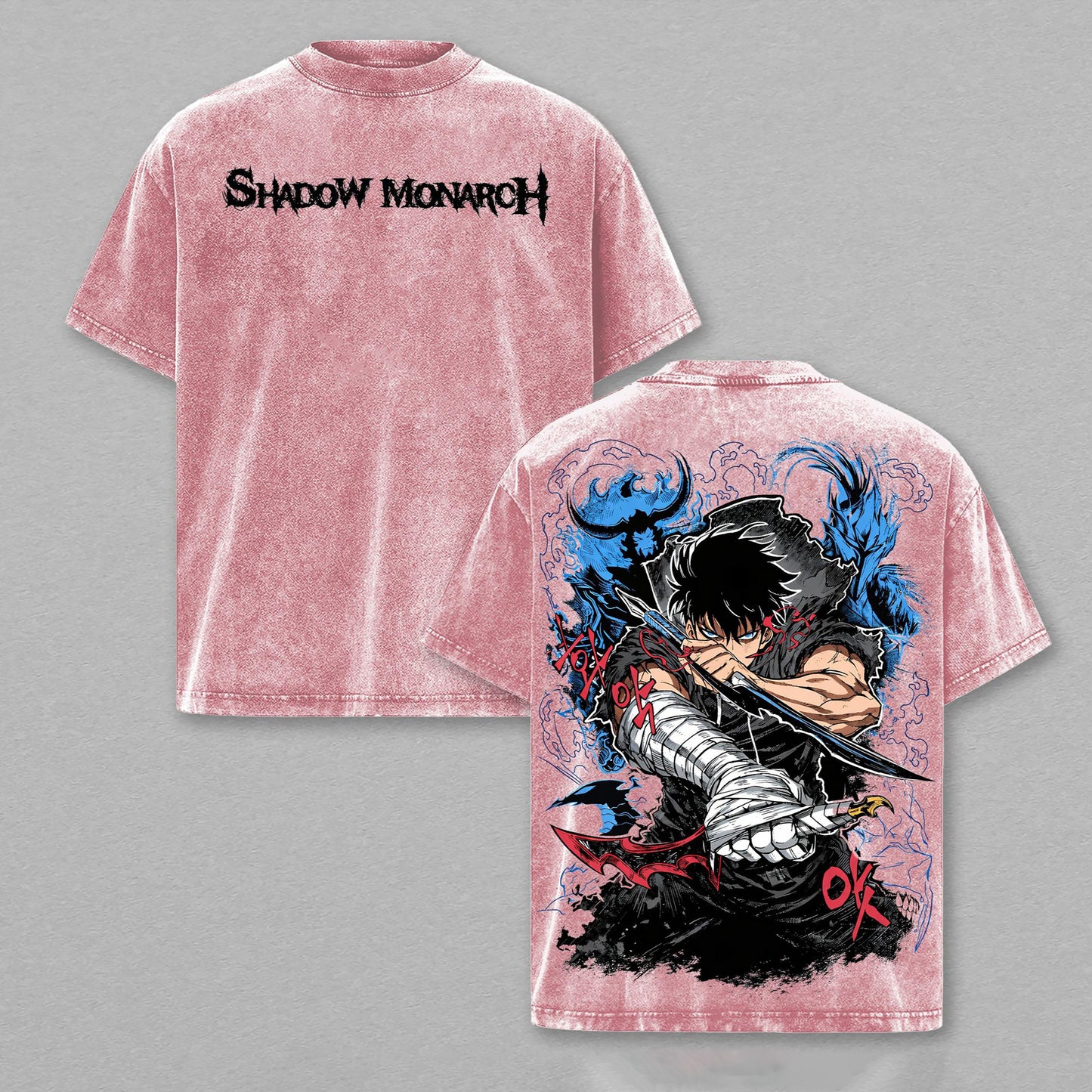 Sung Jinwoo Shadow Monarch Solo Leveling Retro Vintage Washed Graphic T-Shirt - Limited Edition Streetwear Oversized Aesthetic Tee - Premium Dark Fantasy Warrior Apparel