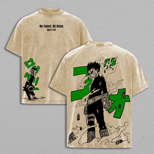 Rock Lee Naruto Hard Work Beats Talent | Retro Vintage Washed T-Shirt | Limited Edition Oversized Streetwear