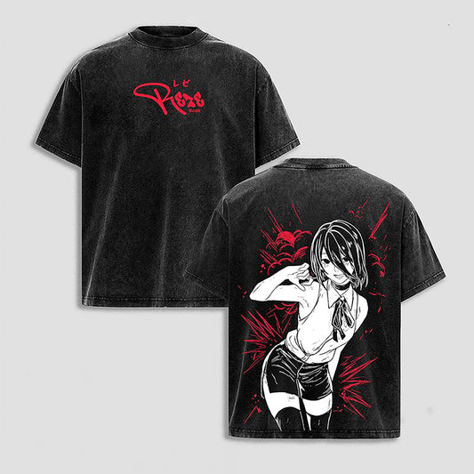 Rize Kamashiro Dark Waifu Tokyo Ghoul Retro Vintage Washed Graphic T-Shirt - Limited Edition Streetwear Oversized Aesthetic Tee - Premium Beauty Within Chaos Anime Gift