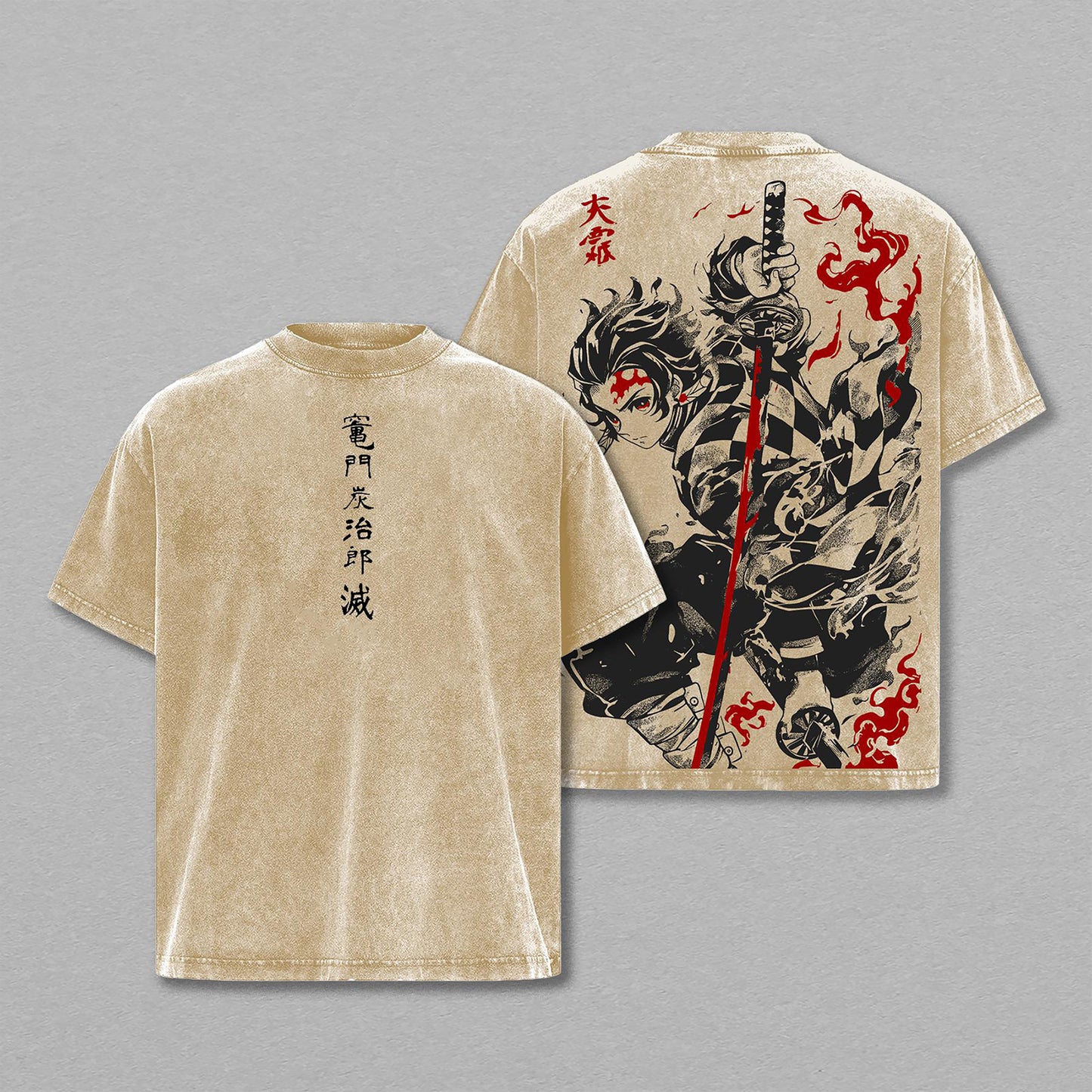 Tanjiro Kamado Demon Slayer Hinokami Kagura | Retro Vintage Washed T-Shirt | Limited Edition Oversized Streetwear