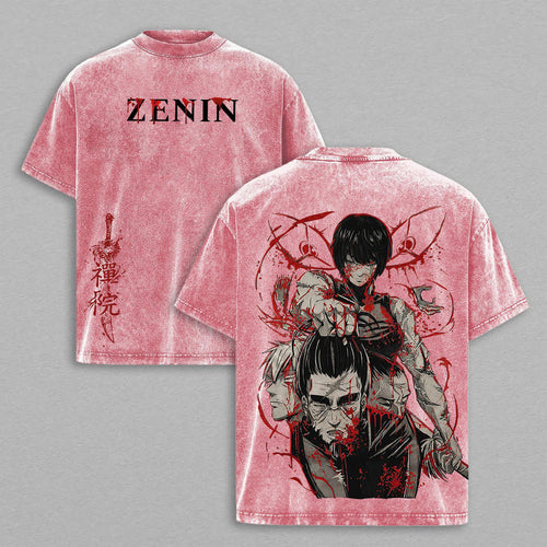 Maki Zenin Jujutsu Kaisen Blood Art | Retro Vintage Washed T-Shirt | Limited Edition Oversized Streetwear