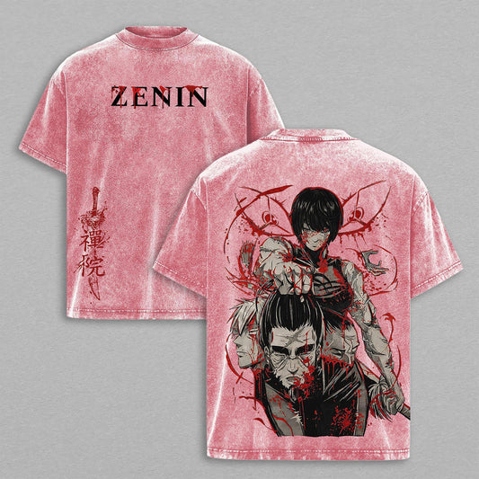 Maki Zenin Jujutsu Kaisen Blood Art | Retro Vintage Washed T-Shirt | Limited Edition Oversized Streetwear