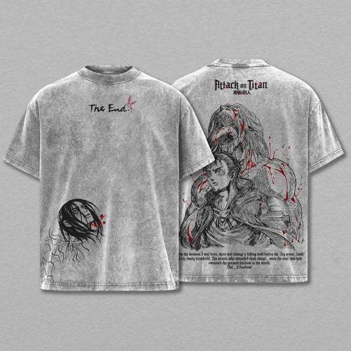 Eren Yeager Attack on Titan The End | Retro Vintage Washed T-Shirt | Limited Edition Oversized Streetwear